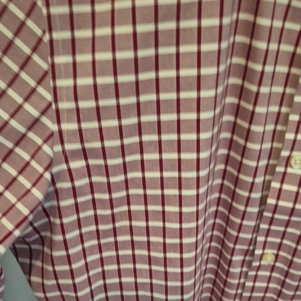 Banana Republic Red and White Cotton No Iron Slim Fit Checkered Shirt